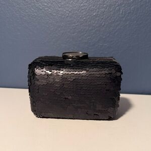 The Limited Black Sequin Evening Clutch Bag With Chain NWT